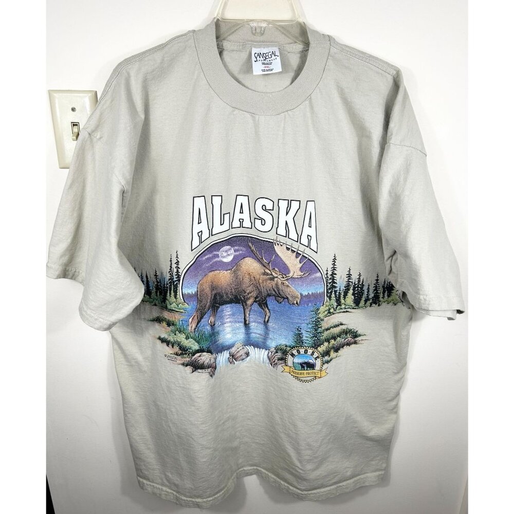 VTG ALASKA Moose T Shirt Men's XXL 90s Wildlife Nature Graphic Tee‎ SANSEGAL